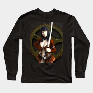 ancient warrior  woman in red with katana sword Long Sleeve T-Shirt